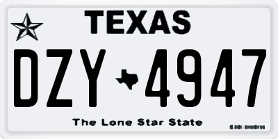 TX license plate DZY4947