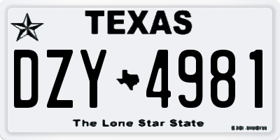TX license plate DZY4981