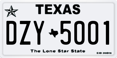 TX license plate DZY5001