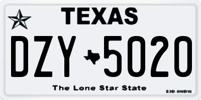 TX license plate DZY5020