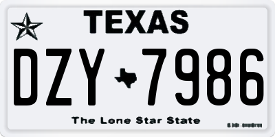 TX license plate DZY7986