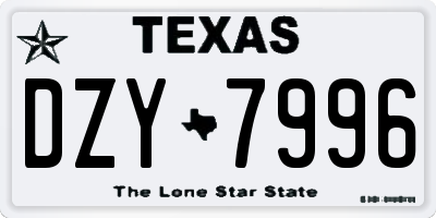 TX license plate DZY7996