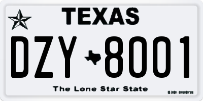 TX license plate DZY8001