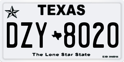 TX license plate DZY8020