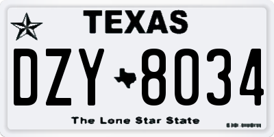 TX license plate DZY8034