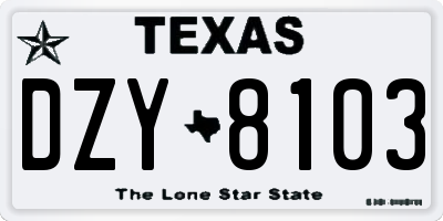 TX license plate DZY8103