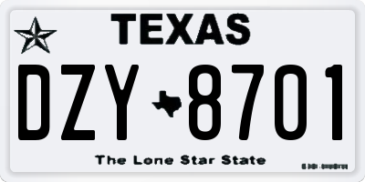 TX license plate DZY8701