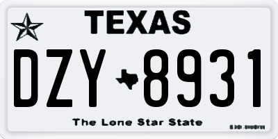 TX license plate DZY8931