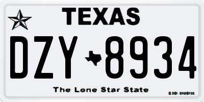 TX license plate DZY8934