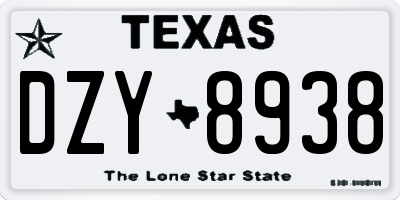 TX license plate DZY8938