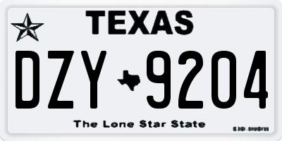 TX license plate DZY9204