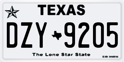 TX license plate DZY9205