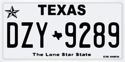 TX license plate DZY9289