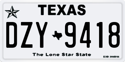 TX license plate DZY9418