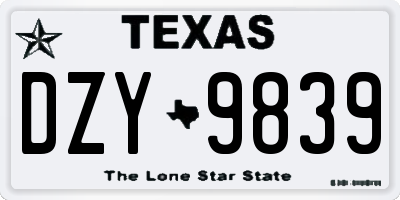 TX license plate DZY9839