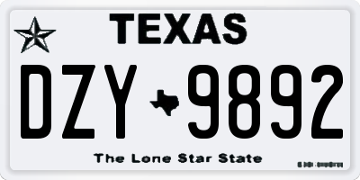 TX license plate DZY9892