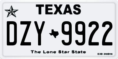 TX license plate DZY9922