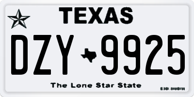 TX license plate DZY9925