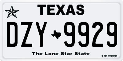 TX license plate DZY9929