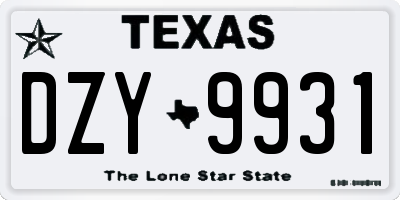 TX license plate DZY9931