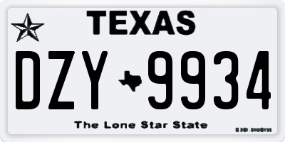 TX license plate DZY9934