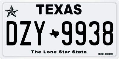 TX license plate DZY9938