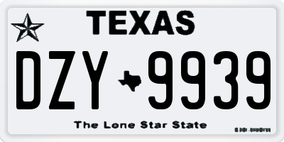 TX license plate DZY9939