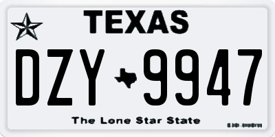 TX license plate DZY9947