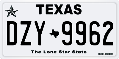 TX license plate DZY9962