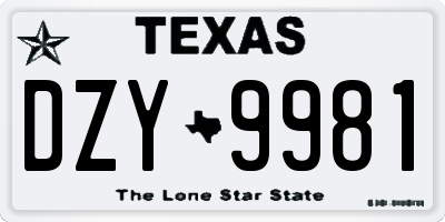 TX license plate DZY9981