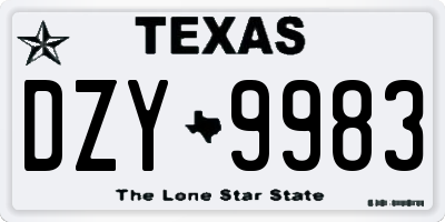 TX license plate DZY9983