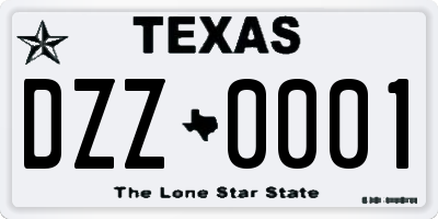 TX license plate DZZ0001