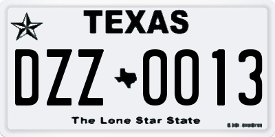 TX license plate DZZ0013