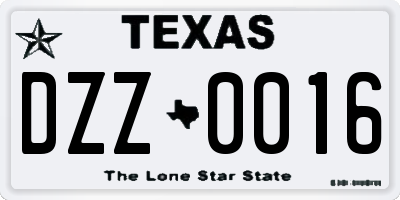 TX license plate DZZ0016