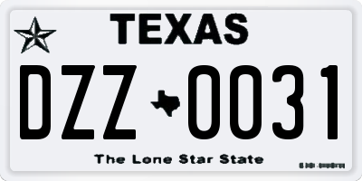 TX license plate DZZ0031