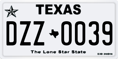 TX license plate DZZ0039