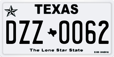 TX license plate DZZ0062