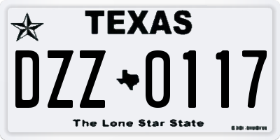 TX license plate DZZ0117