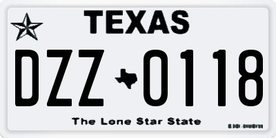 TX license plate DZZ0118