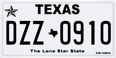 TX license plate DZZ0910