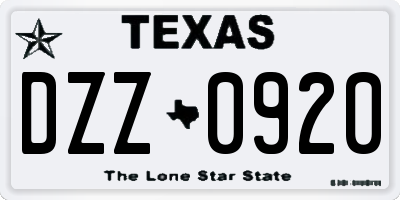 TX license plate DZZ0920