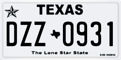 TX license plate DZZ0931