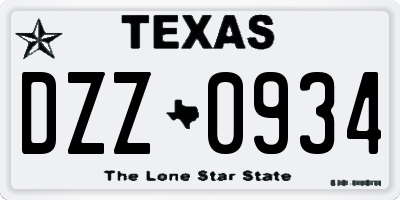 TX license plate DZZ0934