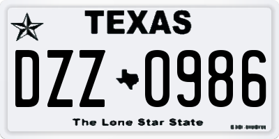 TX license plate DZZ0986