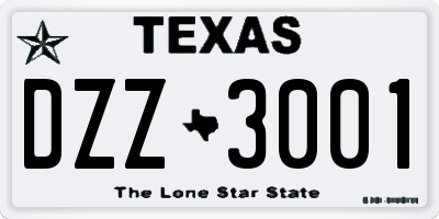 TX license plate DZZ3001