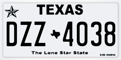 TX license plate DZZ4038