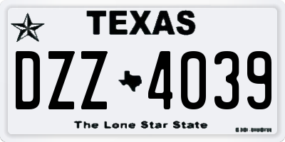 TX license plate DZZ4039