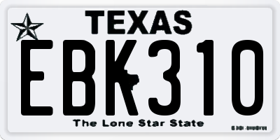 TX license plate EBK310