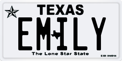 TX license plate EMILY