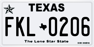 TX license plate FKL0206